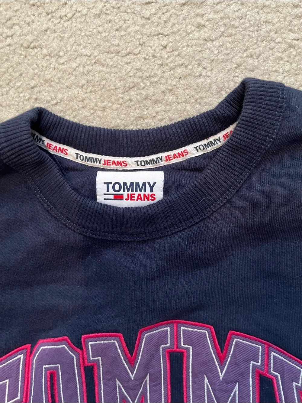 Tommy Hilfiger Navy Crewneck Sweatshirt with Red and Gold Crest